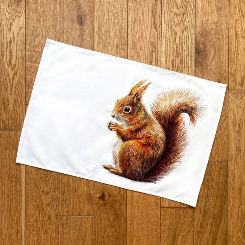 red squirrel tea towel