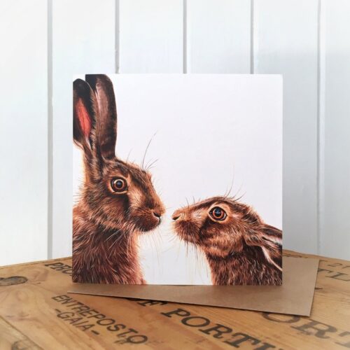 Kissing Hares Greetings Card